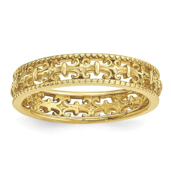 Black Bow Jewelry Co. Jewelry - 4.5mm Gold Tone Plated Sterling Silver Stackable Fleur de Lis Band Sz5